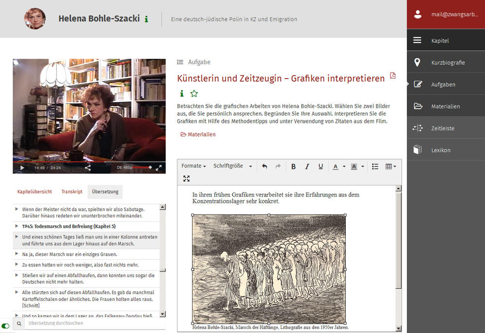 "Lernen mit Interviews": Video, transkripce, úkoly a pracovní pole
