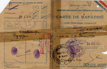 Repatriation Pass for Guy S. who returned to France after liberation, France, 1945