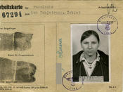 Pracovní karta Anny P., tzv. ostarbeiterky,  Linec 1943