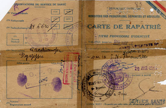 Repatriierungsausweis für Guy S., Frankreich 1945
