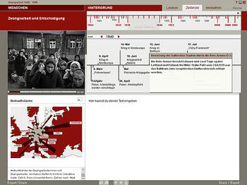 Learning software with timeline and animated maps